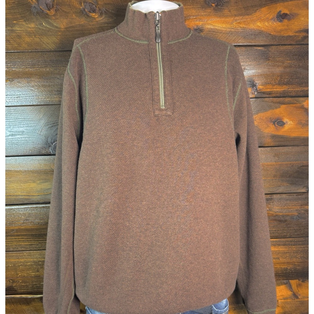Tommy Bahama Reversible 1/4 Zip Ribbed Knit Pull Olive Green/Brown Men's Large‎ - Picture 3 of 15
